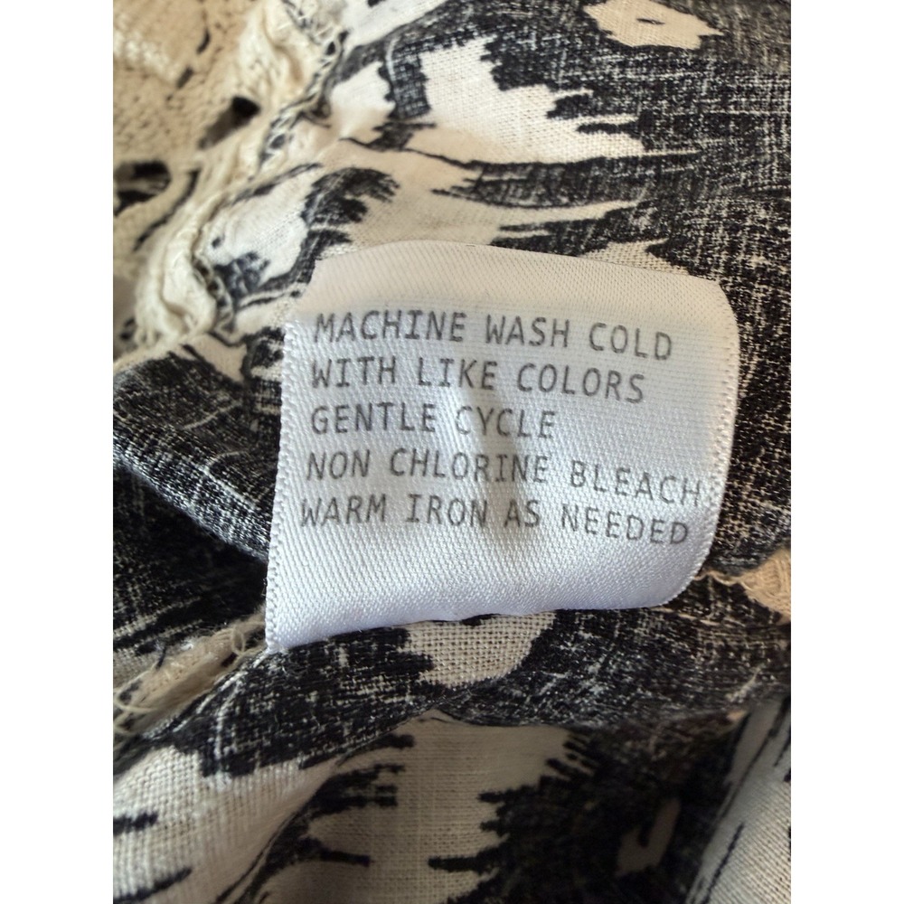 Christian Siriano Linen Peasant Black White Ikat Boho Puff Sleeve‎ Top Size M - Picture 6 of 7